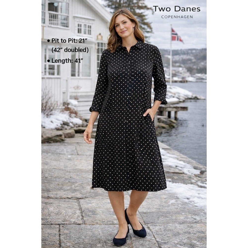 Two Danes Copenhagen NWT Polka Dot Midi Dress M | Cottagecore Nordic Chic